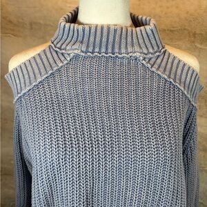 free people light blue sweater, cold shoulder